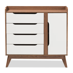 Baxton Studio Brighton Mid-Century Modern White and Walnut Wood Storage Shoe Cabinet