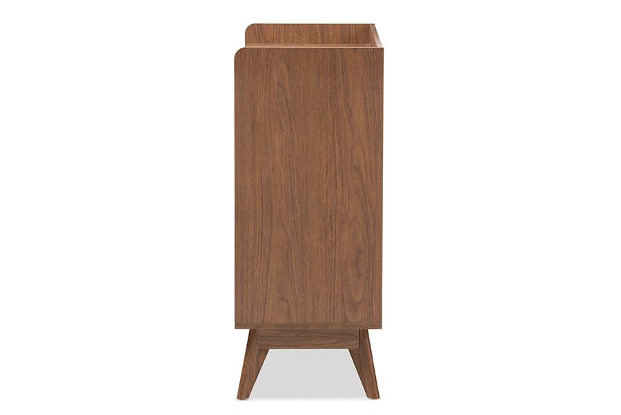 Baxton Studio Brighton Mid-Century Modern White and Walnut Wood Storage Shoe Cabinet