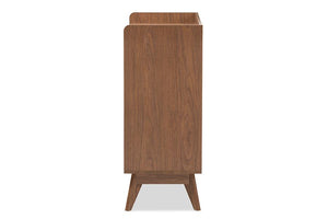 Baxton Studio Brighton Mid-Century Modern White and Walnut Wood Storage Shoe Cabinet