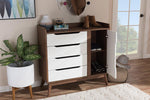 Baxton Studio Brighton Mid-Century Modern White and Walnut Wood Storage Shoe Cabinet