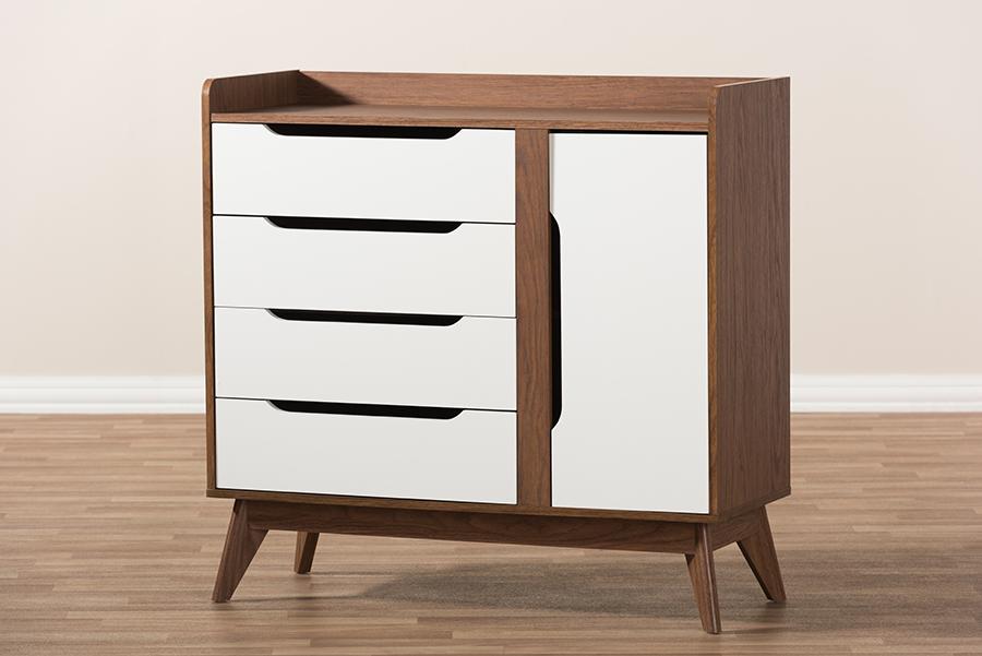 Baxton Studio Brighton Mid-Century Modern White and Walnut Wood Storage Shoe Cabinet