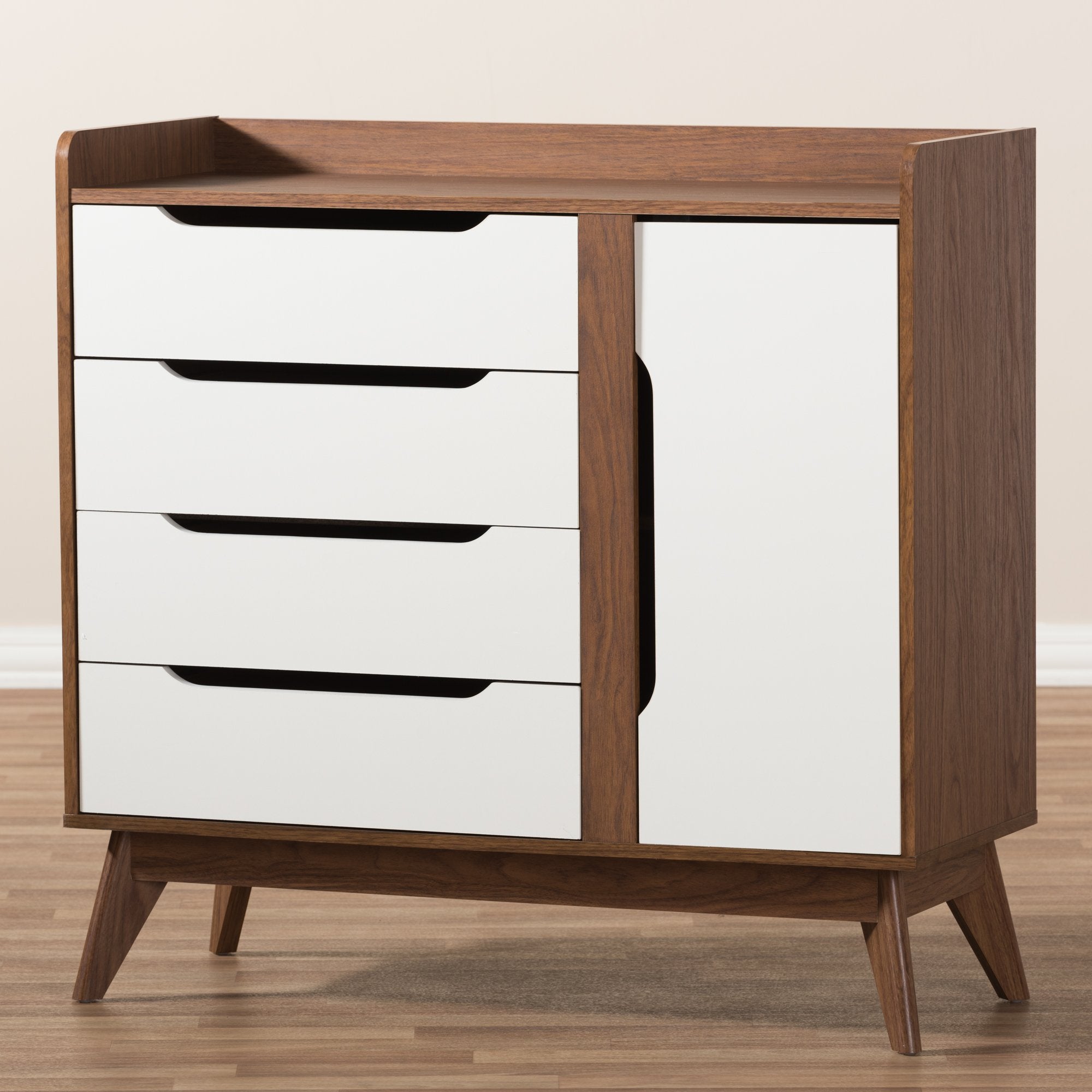 Baxton Studio Brighton Mid-Century Modern White and Walnut Wood Storage Shoe Cabinet