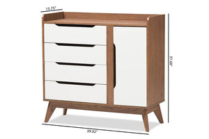 Baxton Studio Brighton Mid-Century Modern White and Walnut Wood Storage Shoe Cabinet