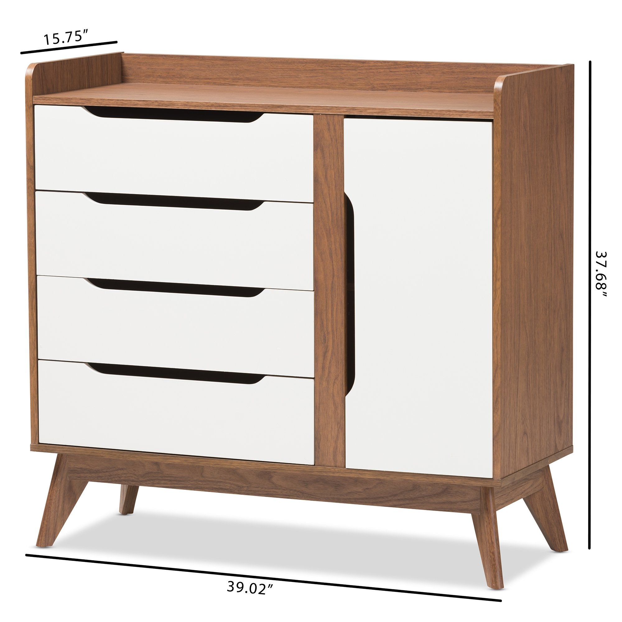 Baxton Studio Brighton Mid-Century Modern White and Walnut Wood Storage Shoe Cabinet