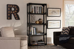 Baxton Studio Hudson Rustic Industrial Style Antique Black Textured Finished Metal Distressed Wood Tall Shelving Unit