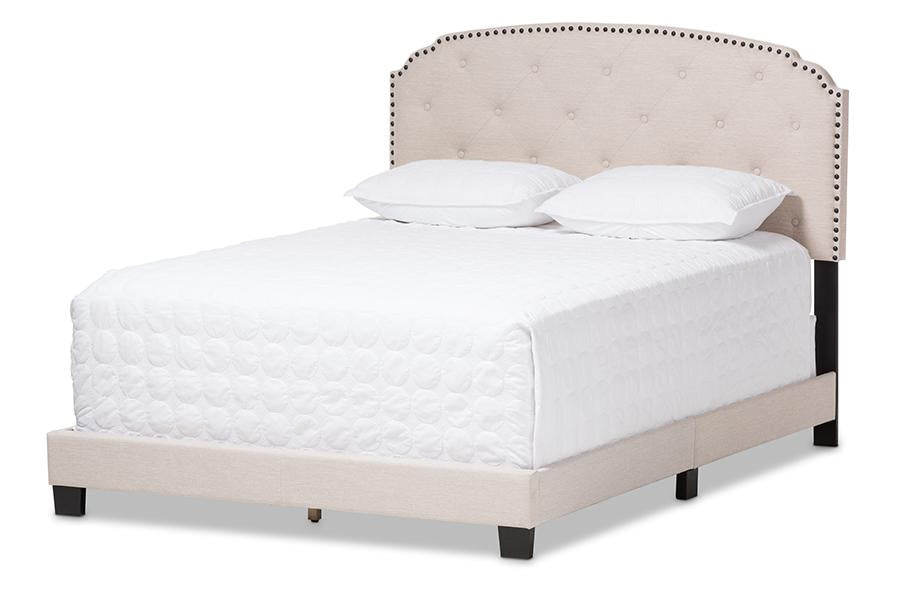 Baxton Studio Lexi Modern and Contemporary Light Beige Fabric Upholstered Queen Size Bed