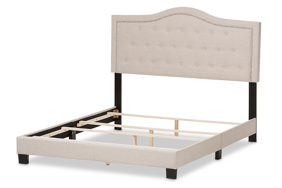 Baxton Studio Emerson Modern and Contemporary Light Beige Fabric Upholstered King Size Bed