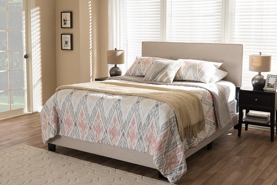 Baxton Studio Hampton Modern and Contemporary Light Beige Fabric Upholstered Queen Size Bed