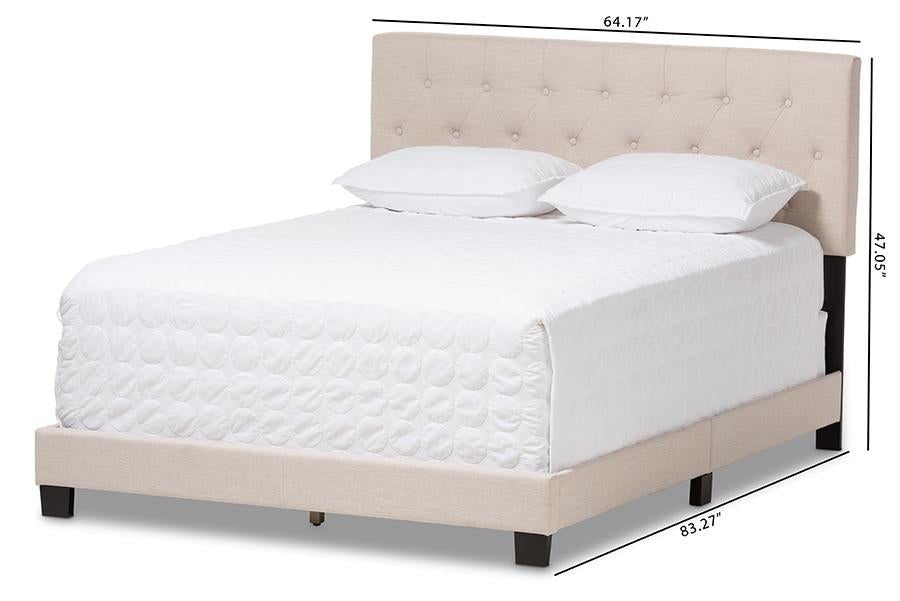 Baxton Studio Cassandra Modern and Contemporary Light Beige Fabric Upholstered Queen Size Bed