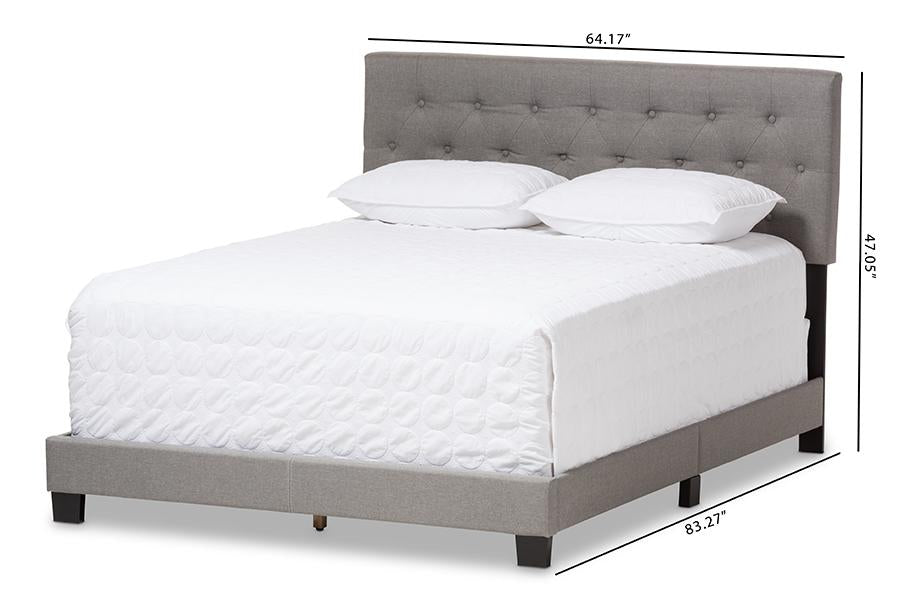 Baxton Studio Cassandra Modern and Contemporary Light Grey Fabric Upholstered Queen Size Bed