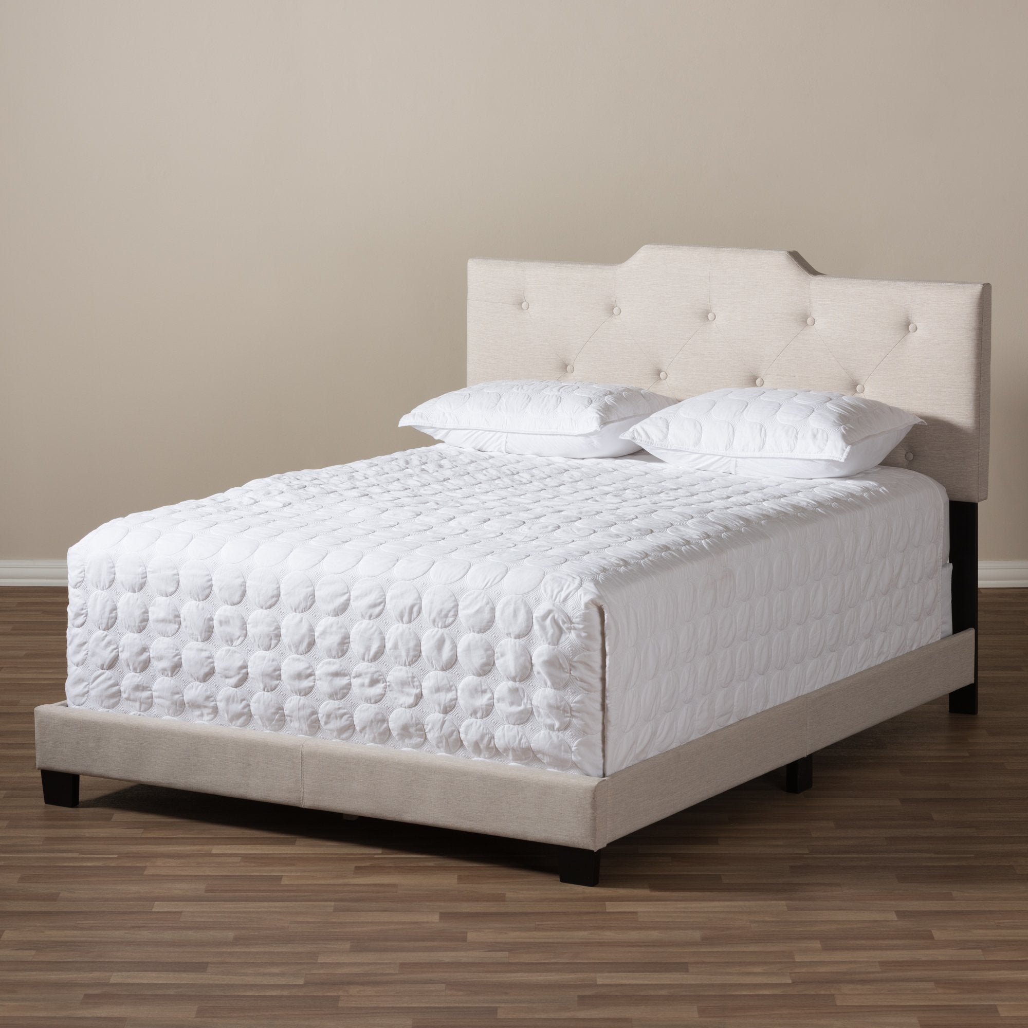 Baxton Studio Brunswick Modern and Contemporary Light Beige Fabric Upholstered Queen Size Bed