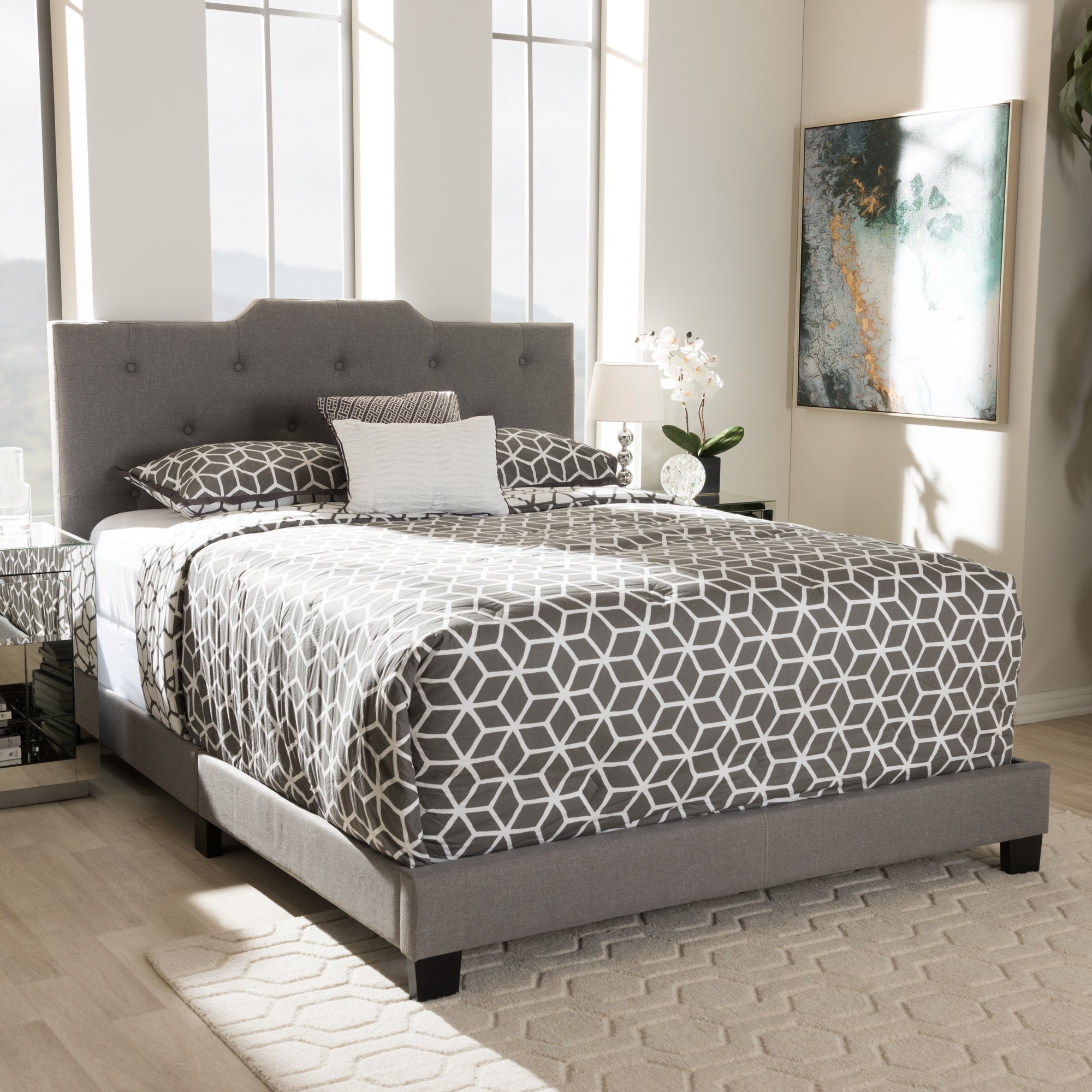 Baxton Studio Brunswick Modern and Contemporary Light Grey Fabric Upholstered Full Size Bed