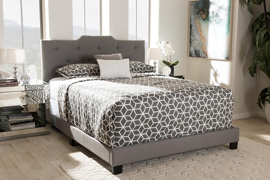 Baxton Studio Brunswick Modern and Contemporary Light Grey Fabric Upholstered King Size Bed