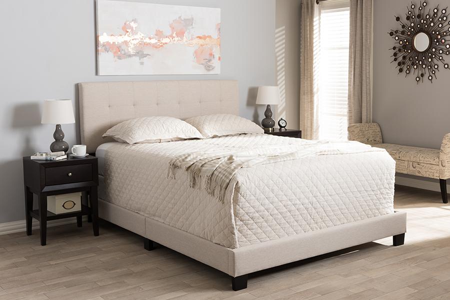 Baxton Studio Brookfield Modern and Contemporary Beige Fabric Upholstered Grid-tufting Full Size Bed