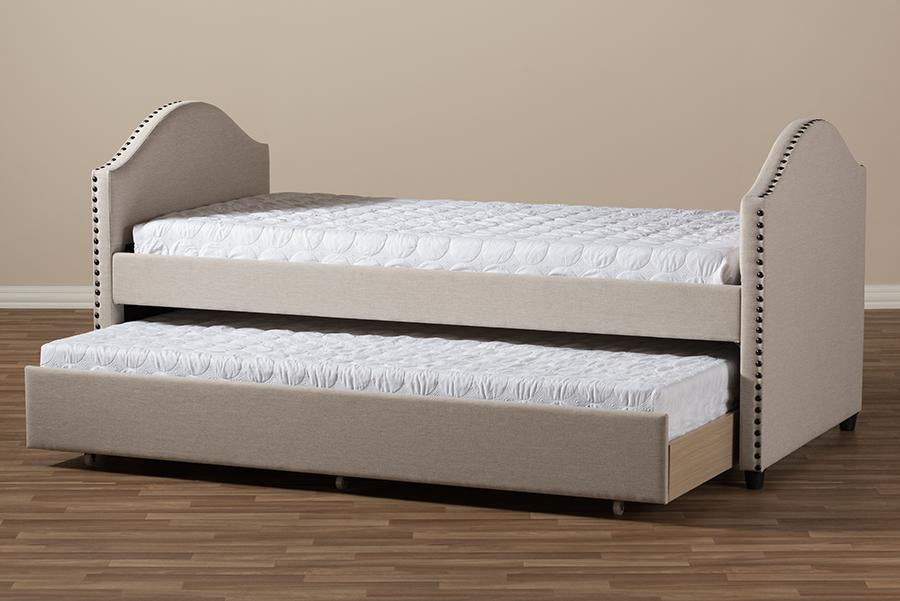 Baxton Studio Alessia Modern and Contemporary Beige Fabric Upholstered Daybed with Guest Trundle Bed