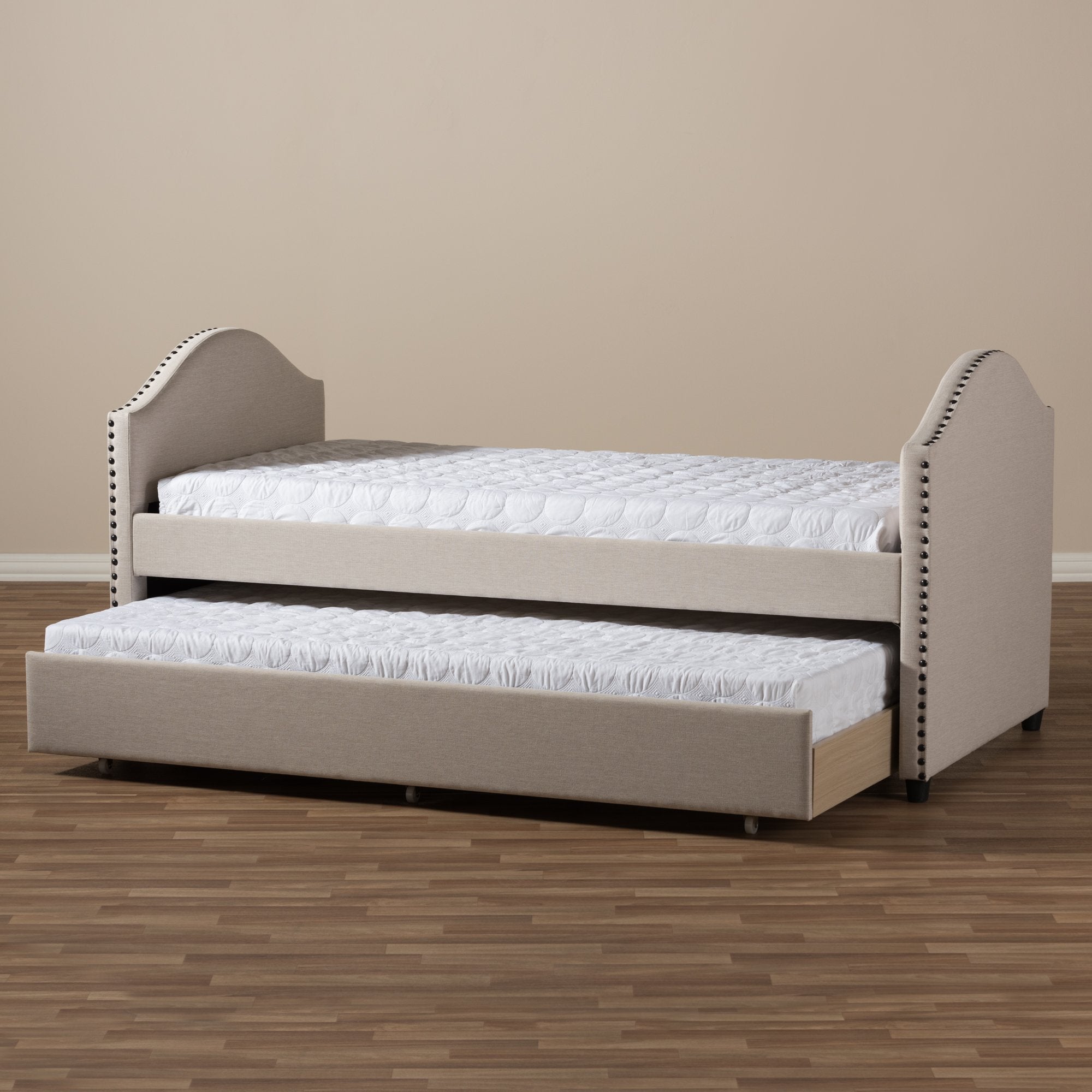 Baxton Studio Alessia Modern and Contemporary Beige Fabric Upholstered Daybed with Guest Trundle Bed