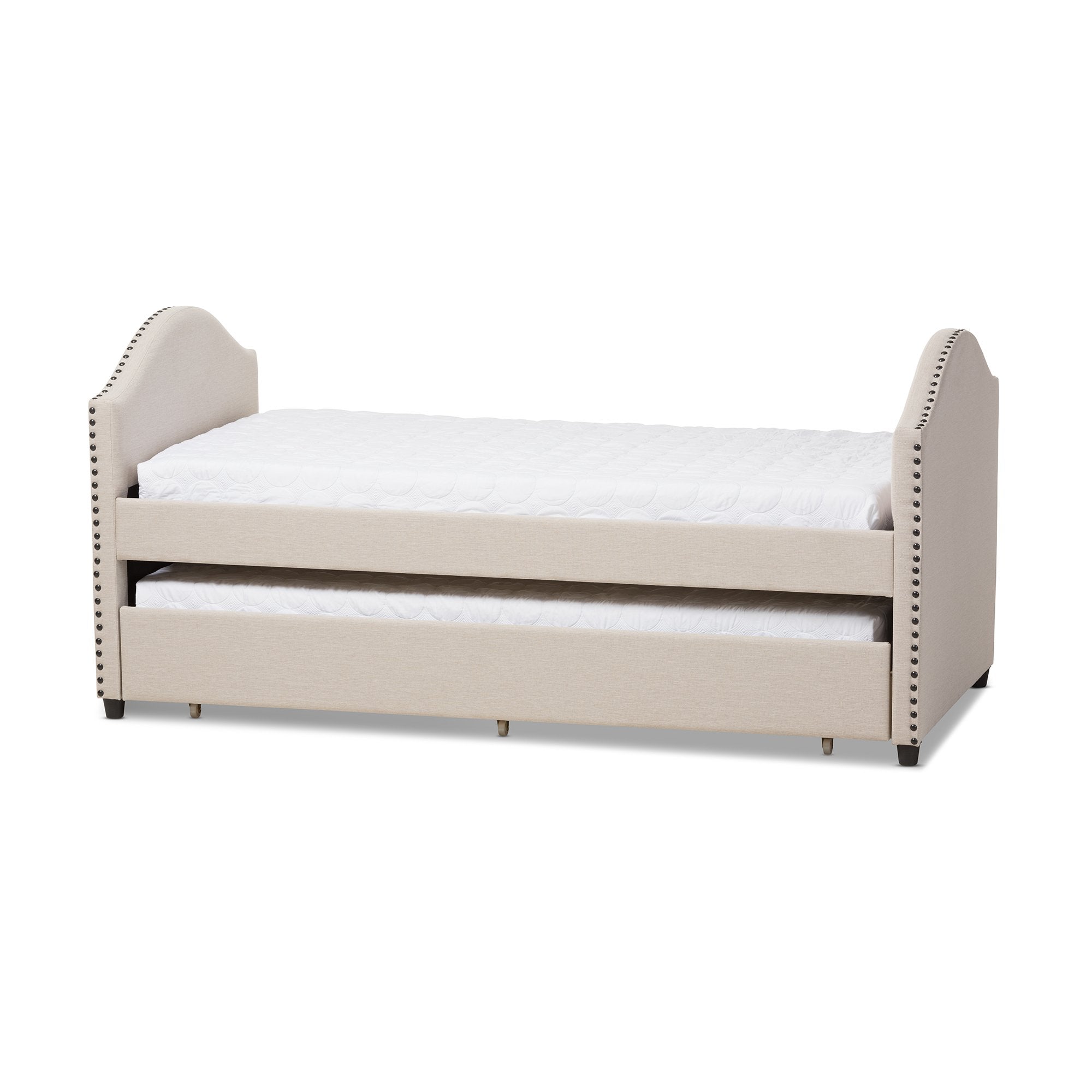 Baxton Studio Alessia Modern and Contemporary Beige Fabric Upholstered Daybed with Guest Trundle Bed