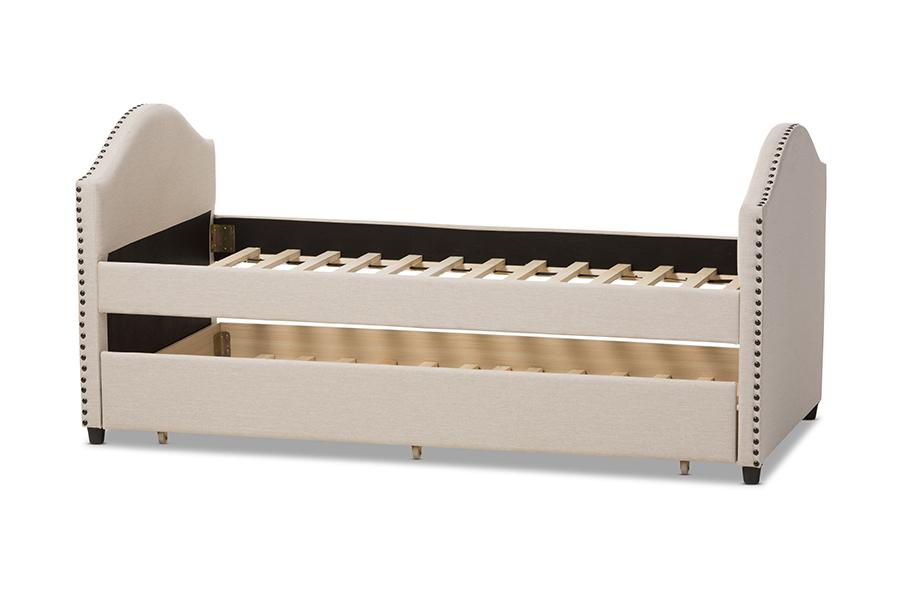 Baxton Studio Alessia Modern and Contemporary Beige Fabric Upholstered Daybed with Guest Trundle Bed