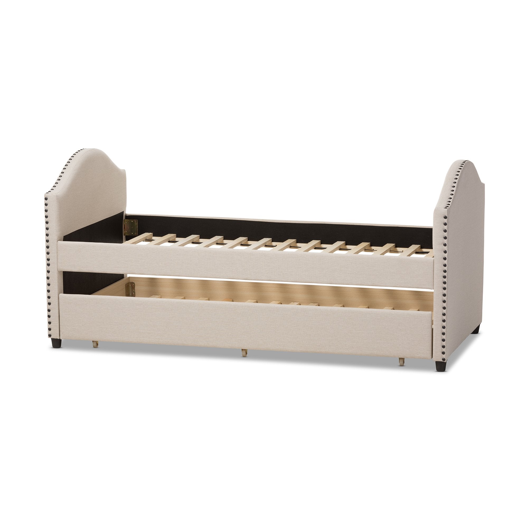 Baxton Studio Alessia Modern and Contemporary Beige Fabric Upholstered Daybed with Guest Trundle Bed