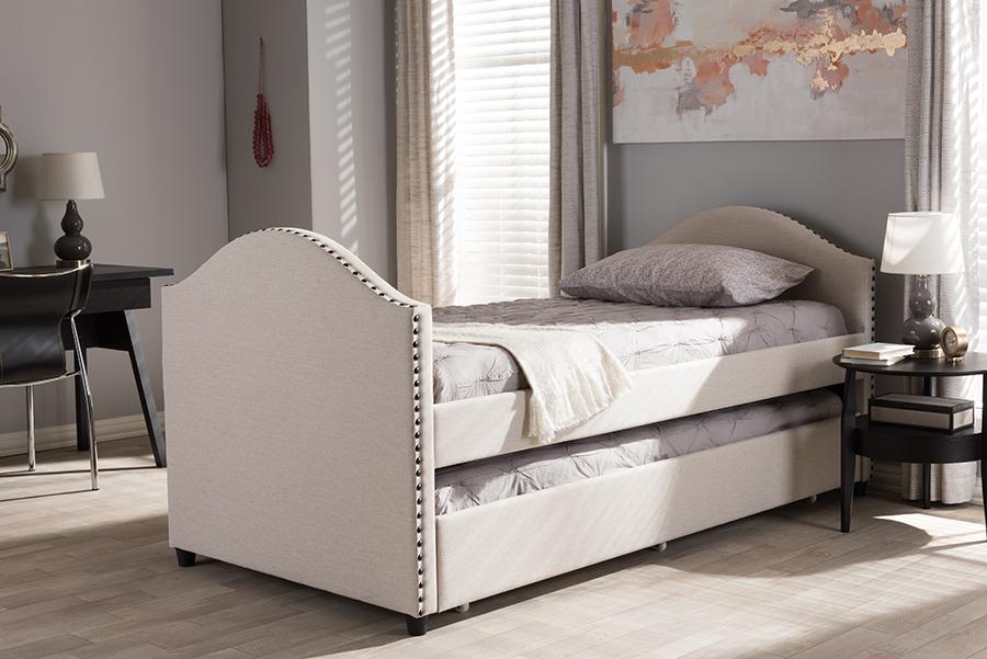 Baxton Studio Alessia Modern and Contemporary Beige Fabric Upholstered Daybed with Guest Trundle Bed