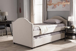 Baxton Studio Alessia Modern and Contemporary Beige Fabric Upholstered Daybed with Guest Trundle Bed