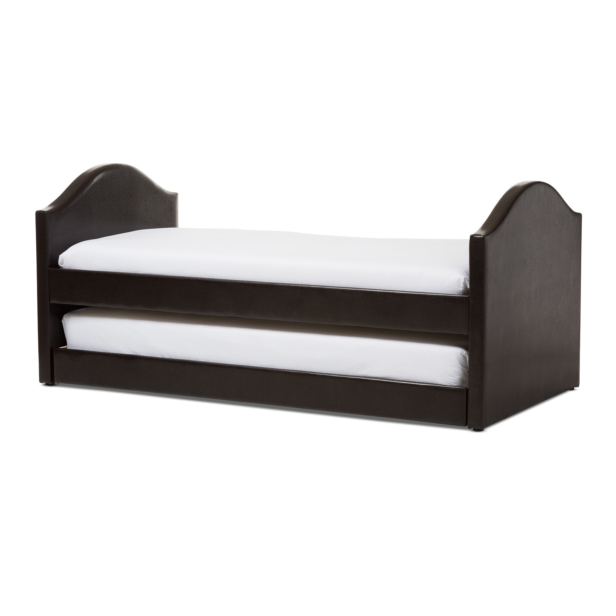 Baxton Studio Alessia Dark Brown Faux Leather Upholstered Daybed with Guest Trundle Bed