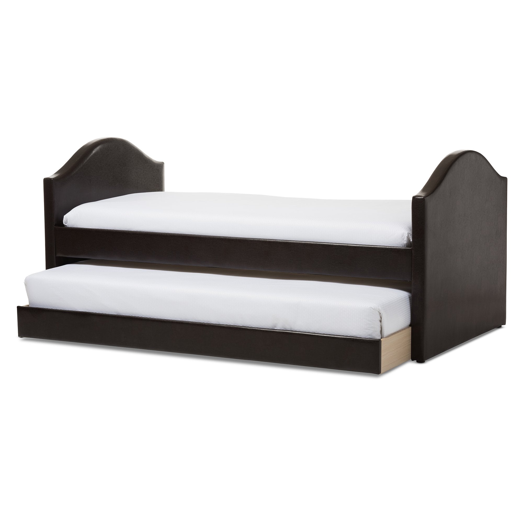 Baxton Studio Alessia Dark Brown Faux Leather Upholstered Daybed with Guest Trundle Bed