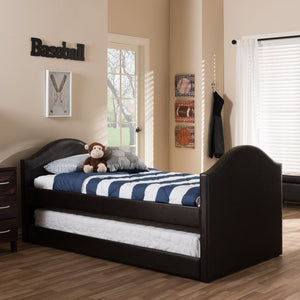 Baxton Studio Alessia Dark Brown Faux Leather Upholstered Daybed with Guest Trundle Bed