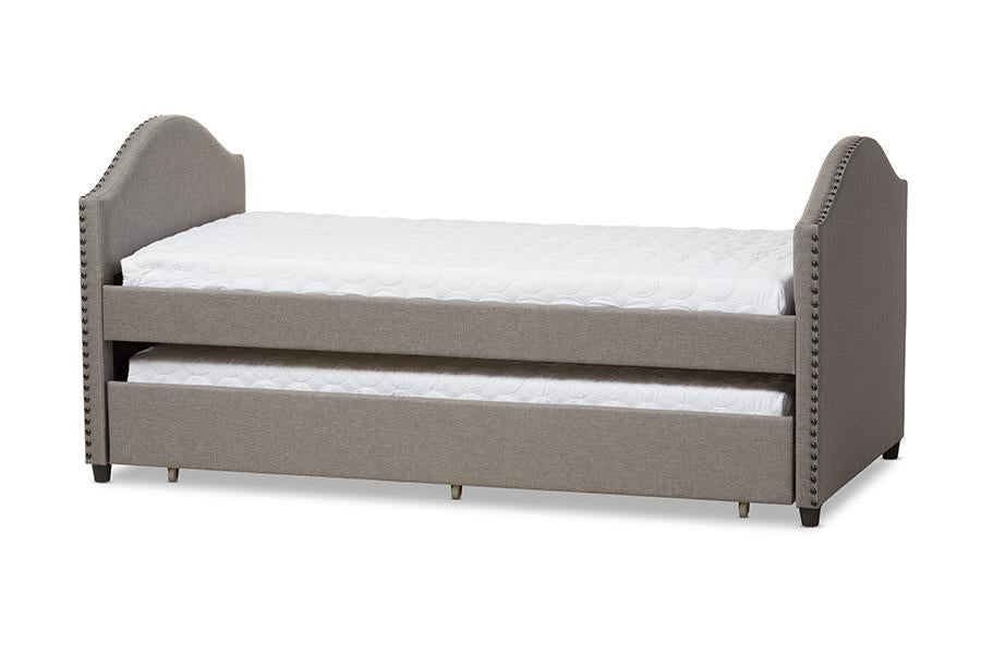 Baxton Studio Alessia Modern and Contemporary Grey Fabric Upholstered Daybed with Guest Trundle Bed