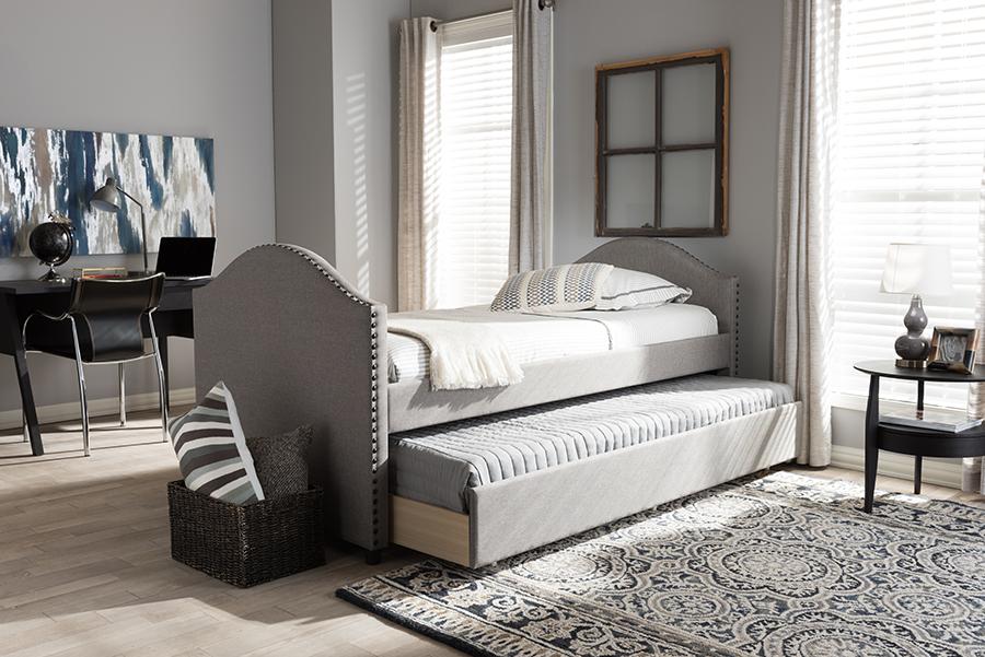 Baxton Studio Alessia Modern and Contemporary Grey Fabric Upholstered Daybed with Guest Trundle Bed