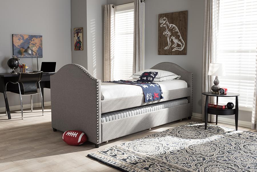 Baxton Studio Alessia Modern and Contemporary Grey Fabric Upholstered Daybed with Guest Trundle Bed