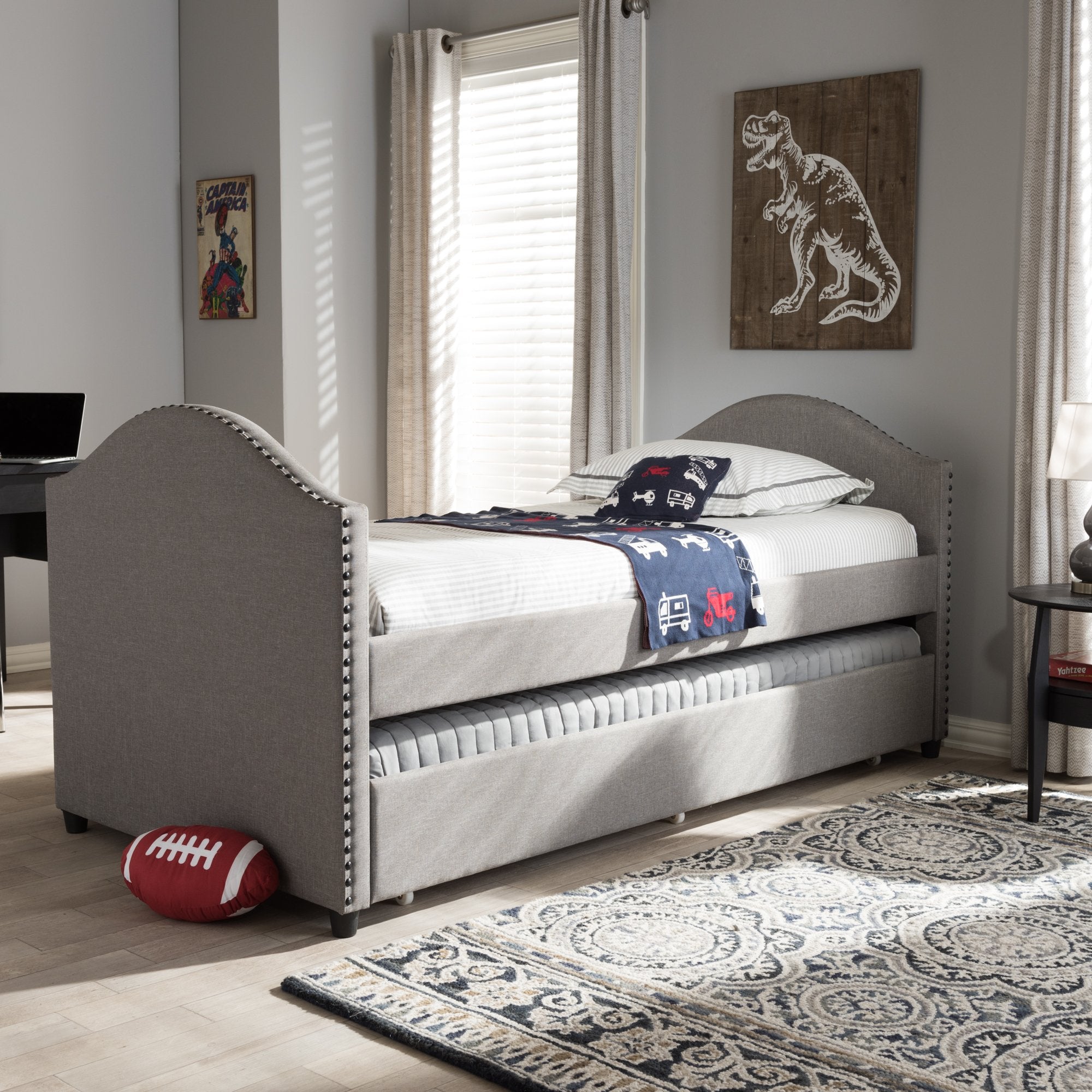 Baxton Studio Alessia Modern and Contemporary Grey Fabric Upholstered Daybed with Guest Trundle Bed