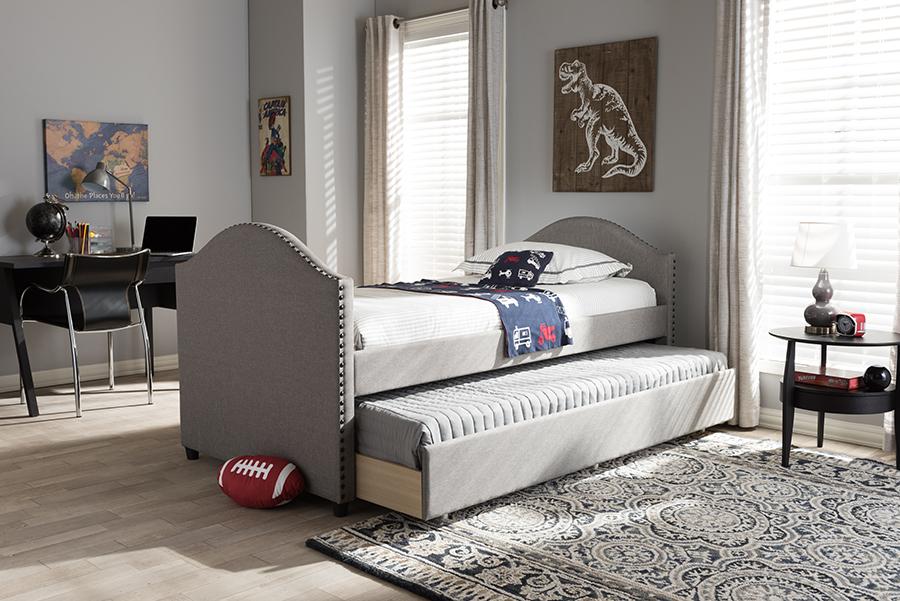 Baxton Studio Alessia Modern and Contemporary Grey Fabric Upholstered Daybed with Guest Trundle Bed