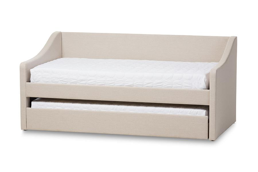 Baxton Studio Barnstorm Modern and Contemporary Beige Fabric Upholstered Daybed with Guest Trundle Bed