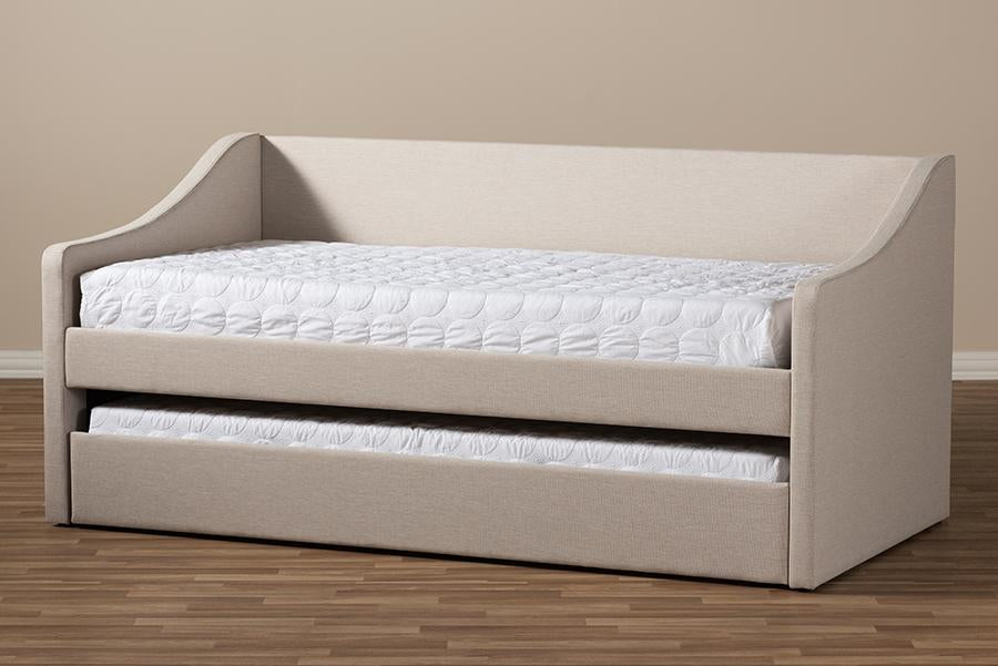 Baxton Studio Barnstorm Modern and Contemporary Beige Fabric Upholstered Daybed with Guest Trundle Bed