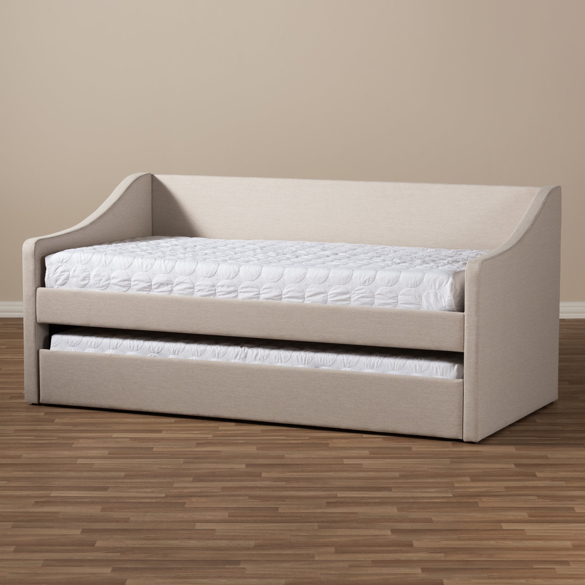 Baxton Studio Barnstorm Modern and Contemporary Beige Fabric Upholstered Daybed with Guest Trundle Bed