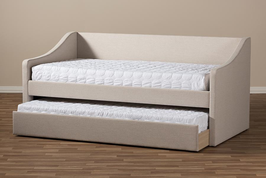 Baxton Studio Barnstorm Modern and Contemporary Beige Fabric Upholstered Daybed with Guest Trundle Bed