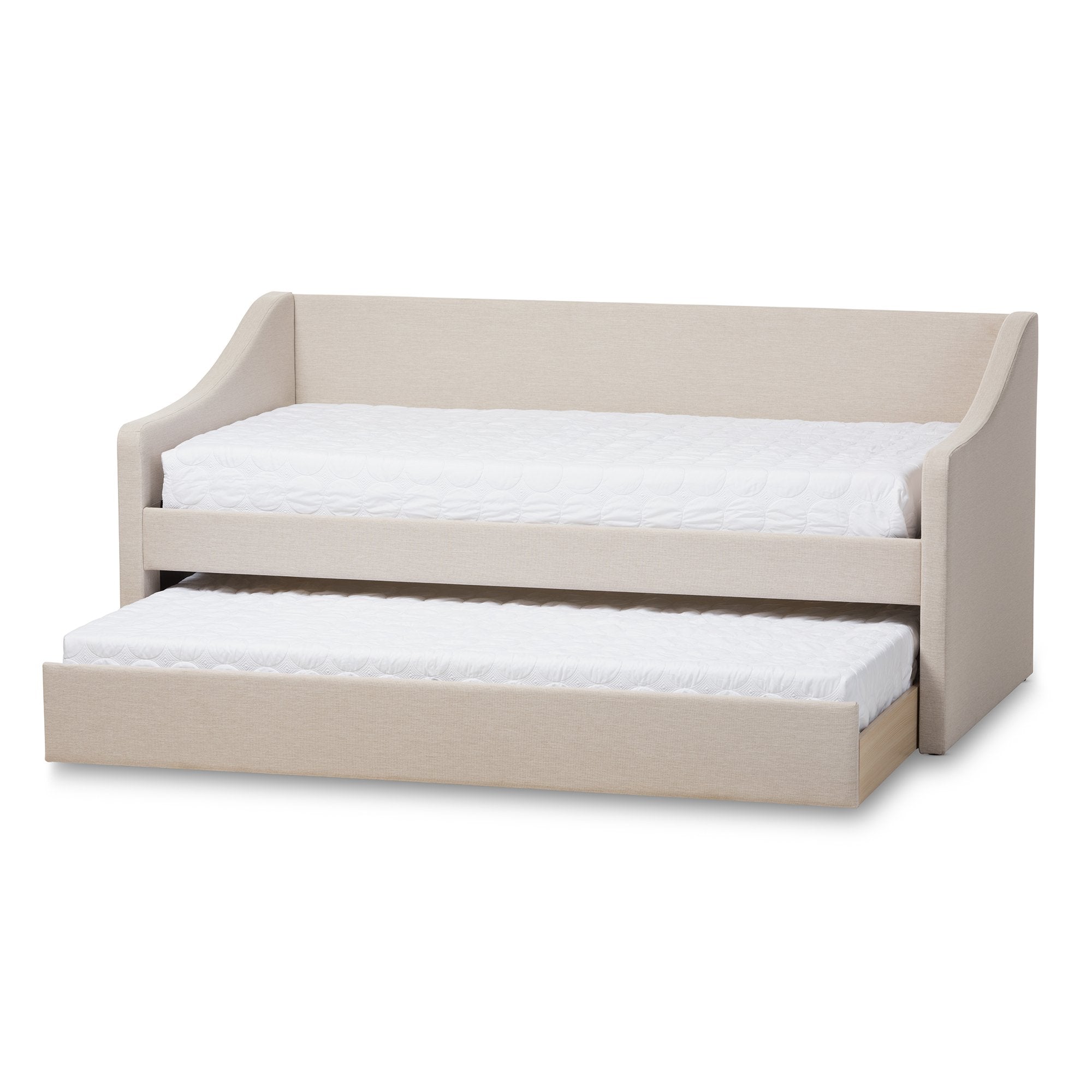 Baxton Studio Barnstorm Modern and Contemporary Beige Fabric Upholstered Daybed with Guest Trundle Bed