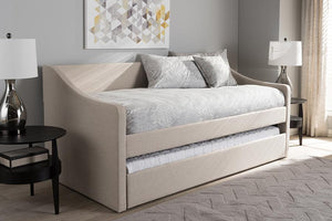 Baxton Studio Barnstorm Modern and Contemporary Beige Fabric Upholstered Daybed with Guest Trundle Bed