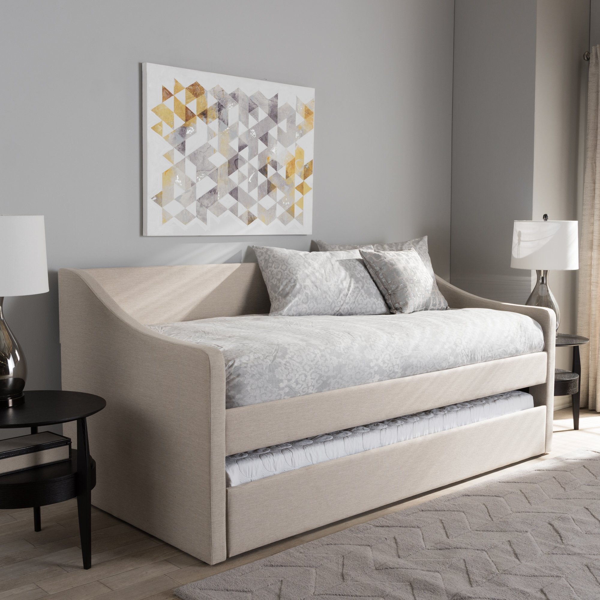 Baxton Studio Barnstorm Modern and Contemporary Beige Fabric Upholstered Daybed with Guest Trundle Bed