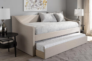 Baxton Studio Barnstorm Modern and Contemporary Beige Fabric Upholstered Daybed with Guest Trundle Bed