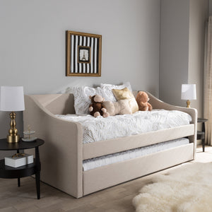 Baxton Studio Barnstorm Modern and Contemporary Beige Fabric Upholstered Daybed with Guest Trundle Bed