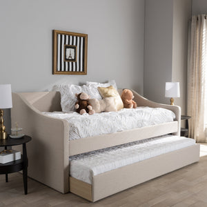 Baxton Studio Barnstorm Modern and Contemporary Beige Fabric Upholstered Daybed with Guest Trundle Bed