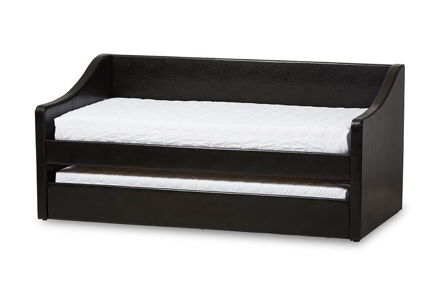 Baxton Studio Barnstorm Modern and Contemporary Black Faux Leather Upholstered Daybed with Guest Trundle Bed