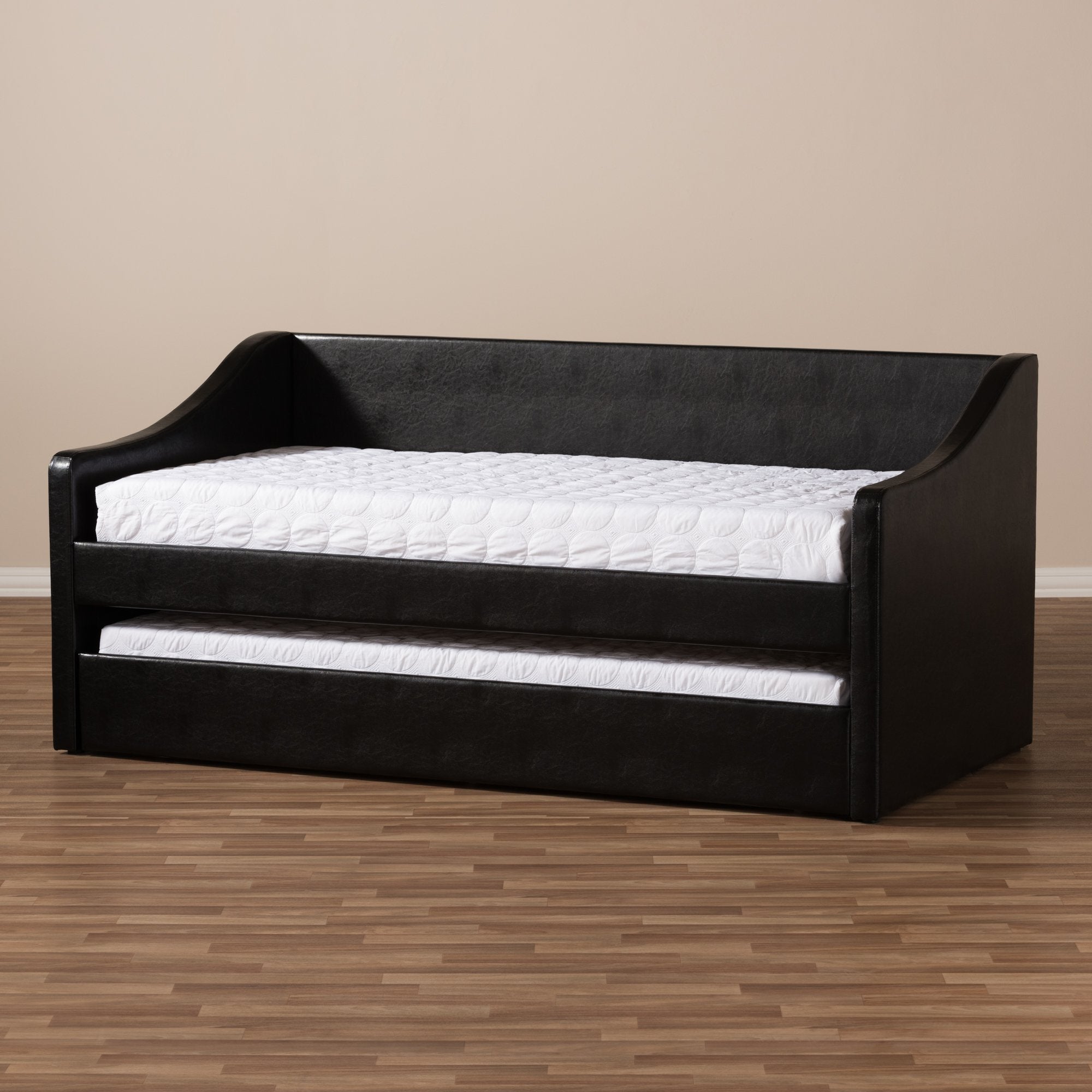 Baxton Studio Barnstorm Modern and Contemporary Black Faux Leather Upholstered Daybed with Guest Trundle Bed