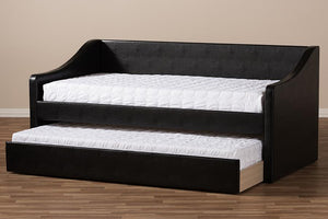 Baxton Studio Barnstorm Modern and Contemporary Black Faux Leather Upholstered Daybed with Guest Trundle Bed