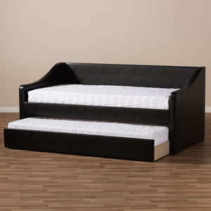 Baxton Studio Barnstorm Modern and Contemporary Black Faux Leather Upholstered Daybed with Guest Trundle Bed