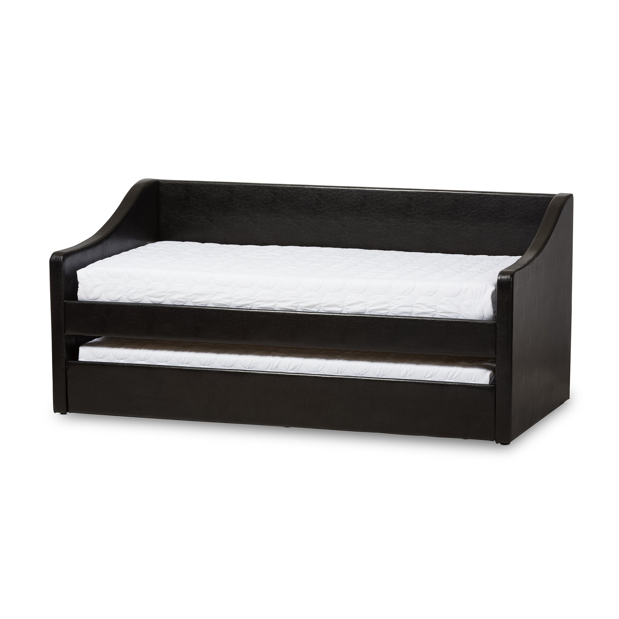 Baxton Studio Barnstorm Modern and Contemporary Black Faux Leather Upholstered Daybed with Guest Trundle Bed