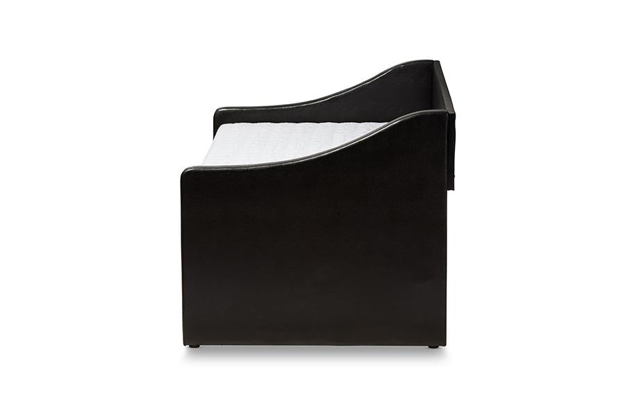 Baxton Studio Barnstorm Modern and Contemporary Black Faux Leather Upholstered Daybed with Guest Trundle Bed