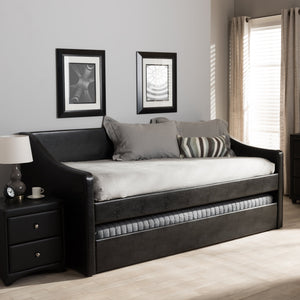 Baxton Studio Barnstorm Modern and Contemporary Black Faux Leather Upholstered Daybed with Guest Trundle Bed